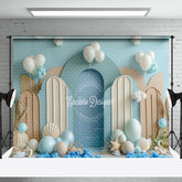 Aperturee - Brown Blue Balloons Beach Summer Cake Smash Backdrop